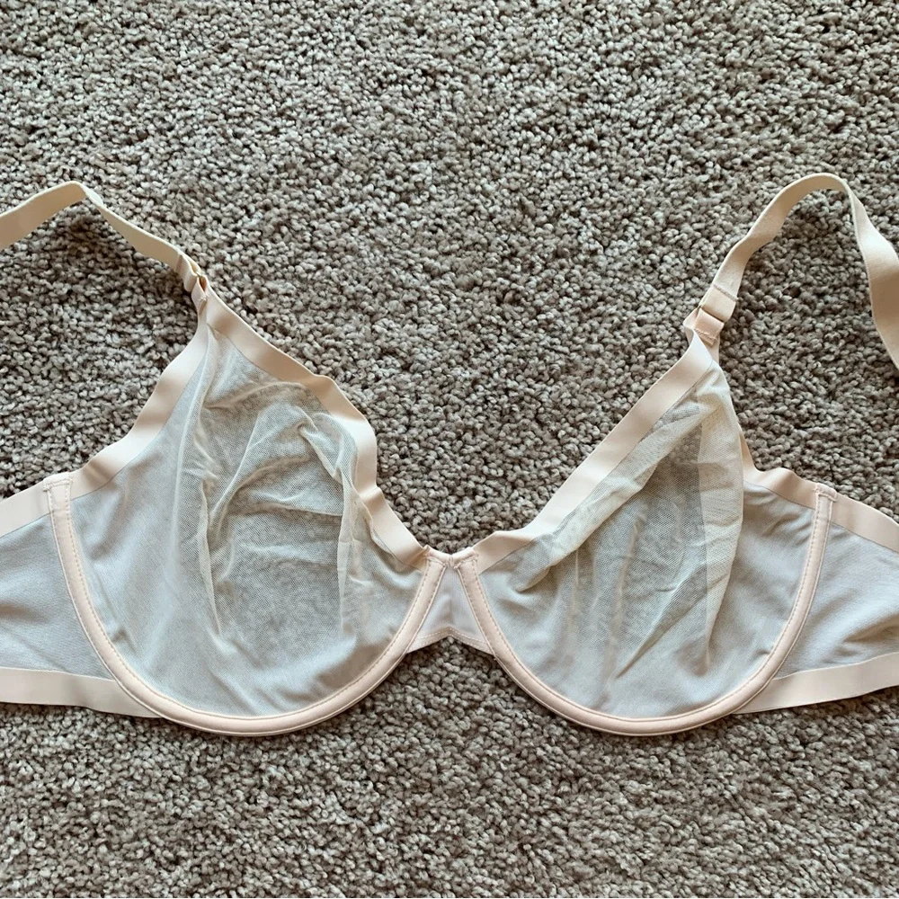 Cuup The Plunge Bra Size 38F Ivory Off White Sheer Mesh Underwire Adjustable - Picture 4 of 10